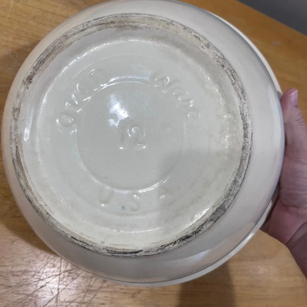 Vtg McCoy Oven Ware #12 Large Stoneware‎ Mixing Bowl Pink Blue Stripe Farmhouse
